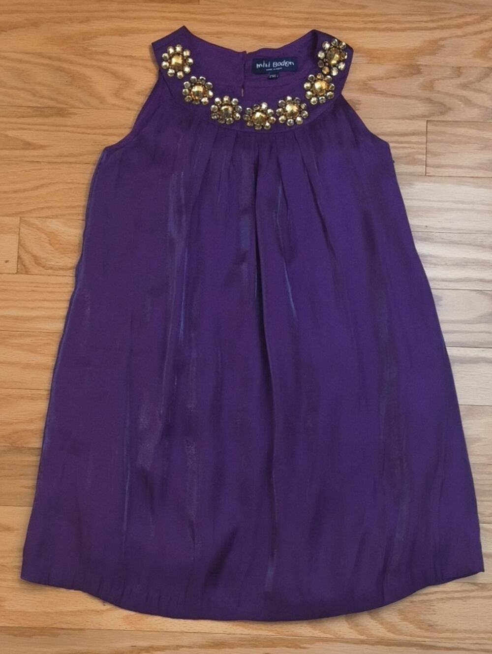 Mini Boden Purple Dress w/ Gold Jeweled Collar Size 9/10Y EUC